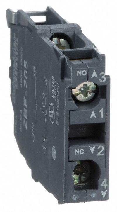 SCHNEIDER Contact Block: 22 mm Panel Mounting Size, 1NO/1NC, Momentary - Contact Blocks