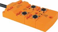 IFM Sensor Wiring Block: 4 Ports, 5 Pole M12 Female, 5 m Cable Lg, Black PUR, With LED Display (MPN EBC016). Key specifications — IP Rating: IP 67; Features: (1) Green LED for Power.