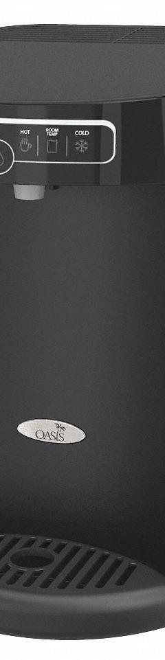 OASIS Plumbed Water Dispenser: Cold/Hot/Room Temp, Black/Gray, Polymer, 16 7/8 in Ht, 14 3/8 in Wd (MPN POU1ACTHSK). Key specifications — Water Type: Still; Operating Voltage: 115V AC; Power Source: Electric Corded; Water Temperature Types: Room Temperature; Brand: OASIS; Housing Color: Gray; Material: Plastic.