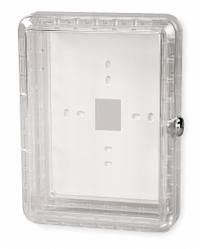 APPROVED VENDOR Universal Thermostat Guard: Snap-On, Clear, Ring Base/Solid Base, Double Wall (MPN 4E649). Key specifications — Base Type: Ring Base; Cover Type: Snap-On; Brand: APPROVED VENDOR; Thermostat Guard Cover Color: Clear; Inside HxWxD: 8-3/8 in H x 5-7/8 in W x 3 in D; Guard Construction: Double Wall; Outside HxWxD: 9-5/8 in H x 7-1/8 in W x 3-3/8 in D.
