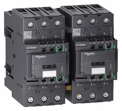 SCHNEIDER Magnetic Contactor: Reversing, 3 Poles, 3NO Contacts, 65 A - Reversing IEC Contactors