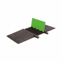 HI-VIZ CABLE PROTECTOR: 5 Channels, 1 13/40 in Max Cable Dia, 50 in Wd, 1 7/8 in Ht, 20 in Lg (MPN GD5X125ADAFLG/B). Key specifications — Connection Style: Dog Bone; Material: Polyurethane; Color: Hi-Viz Green (Lid)/Black (Base).
