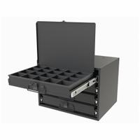 Sliding Drawer Cabinet: 15 5/8 in x 11 7/8 in x 11 7/8 in, 4 Drawers, Gray, Bearing, Assembled, Pull (MPN 307B-95-D933). Key specifications — Cabinet Color: Gray; Includes Dividers: No; Drawer Inside HxWxD: (20) 2 in x 2-1/2 in x 2-3/16 in; Stackable: Yes; Number of Compartments per Drawer: (4) 20; Brand: DURHAM MFG.