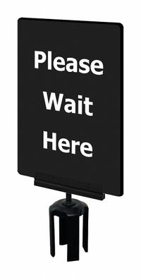 TENSABARRIER Acrylic Sign: Black, Please Wait Here Message, 11 in Overall Lg, 7 in Overall Wd (MPN S21-P-33-7X11-V-HDSB-1701-33). Key specifications — Brand: TENSABARRIER; Color: Black; Includes: Mounting Adapter; Message: Please Wait Here; For Use With: Tensabarrier Posts; Material: Acrylic.
