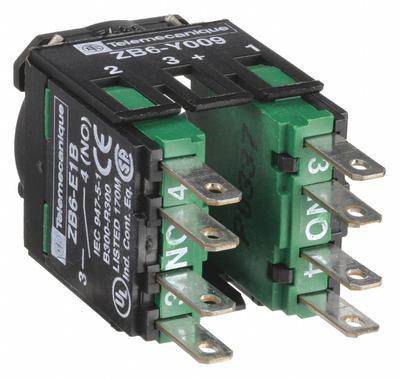 SCHNEIDER Contact Block: 16 mm Panel Mounting Size, 2NO, Momentary, ZB6 Series - Contact Blocks