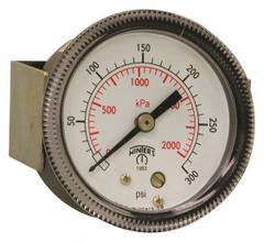 WINTERS Panel-Mount Pressure Gauge: U-Clamp, 0 psi to 300 psi, 2 in Dial, 1/8 in NPT Male, P9U 90, 5 (MPN P9U901427UC). Key specifications — Accuracy: ±2-1-2%; Brand: WINTERS; Vibration Resistance Properties: None; Gauge Wetted Parts: Brass / Bronze.
