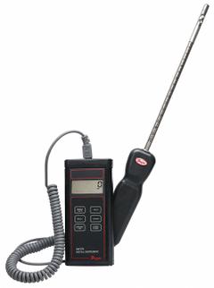 DWYER Anemometer: Hot Wire, Air Velocity/Temp, Under 100 fpm, 471B-1, LCD, 4,000 to 6,000 fpm. Key specifications — Vane Material: Stainless Steel; Data Logging: No; Manufacturer Part Number: 471B-1; Brand: DWYER; Temperature Accuracy: +/- 1.5%; Digital Display Screen Type: LCD; Display Type: Digital; Includes: Stainless Steel Probe.