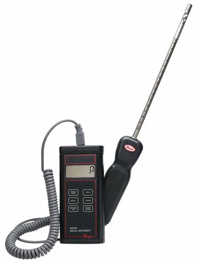 Dwyer Anemometer: Hot Wire, Air Velocity/Temp, Under 100 fpm, 471B-1, LCD - Hot Wire Air Velocity Meters