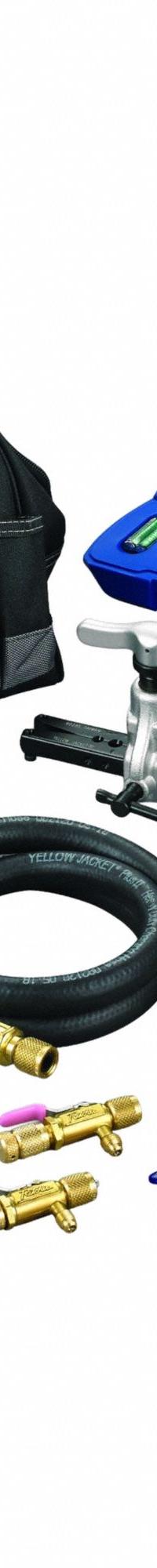 YELLOW JACKET Mini-Split Tool Kit: 4 Valves, 4 Hoses, 3 1/8 in Gauge, For R-32/R-410A/R-454B (MPN 60996). Key specifications — Hose Connection Type: Ball-Valve Adapter; Product Type: Mini-Split Tool Kit; For Refrigerant Type: R-32; Brand: YELLOW JACKET; Includes: 60295 Eccentric Cone Flare Tool.