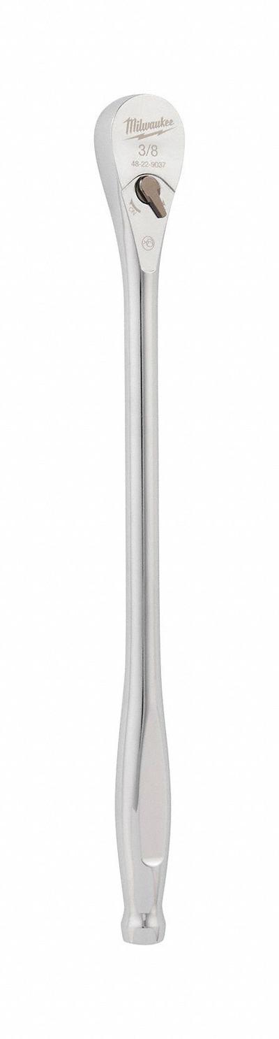 MILWAUKEE Hand Ratchet: Pear, Reversible, 12 in Overall Lg, Chrome, 4° Min Arc Swing - Standard-Head Ratchets