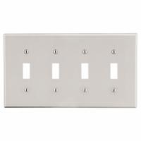 HUBBELL Wall Plate: Toggle, 4 Gang, Almond, Std Size (MPN P4LA). Key specifications — Brand: HUBBELL; Material: Polycarbonate.