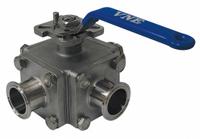 VNE Manual Three-Way Ball Valve: 3 in, 316 Stainless Steel, T Flow, 600 psi Max. Pressure (CWP) (MPN EG93CCC-63.0-T). Key specifications — Brand: VNE; Inlet Connection Entry: Side; Average Surface Roughness (Ra): 20 micron; Handle: Locking Lever.