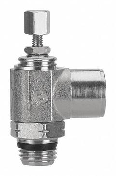 AIGNEP USA Universal Flow Control: Elbow Fitting, Knob, 1/8 in Valve Body Size, 1/8 in Tube (MPN 88977-02-02). Key specifications — attr947203: Stainless Steel; attr947205: AIGNEP USA.