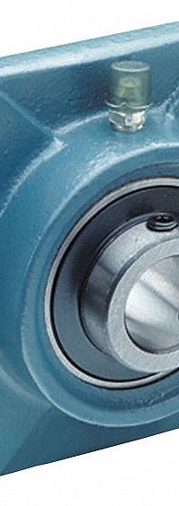 TRITAN 4 Bolt Flange Bearing: Radial Ball, 5/8 in Bore, Cast Iron, Set Screws, 3 in Lg, 1 7/32 in Wd (MPN UCF202-10S (40MM)). Key specifications — Bore Type: Cylindrical; Brand: TRITAN; Lubricant Material: NLGI #2 Equivalent; Mounting Bolt Size: 3/8 in; System of Measurement: Inch.