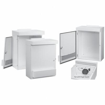 HOFFMAN Enclosure: NEMA 3R, Steel, 29 in x 24 in 12 in, 115V AC, 4 in Fan Dia, White - Electrical Enclosures with Built-In Ventilation
