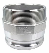 Cam and Groove Adapter: 5 in Coupling Size, 5"-8 Thread Size, 75 psi Max. Working Pressure @ 70 F (MPN PLE124). Key specifications — Thread Size: 5"-8; Fitting Type: MNPT; Includes Locking Arm: No; Body Material: 316 Stainless Steel; Brand: APPROVED VENDOR.