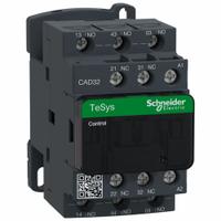 SCHNEIDER IEC Control Relay: DIN-Rail & Surface Relay Mounting, 24V AC Coil Volt, 3NO/2NC, 10 A (MPN CAD32B7). Key specifications — Brand: SCHNEIDER.