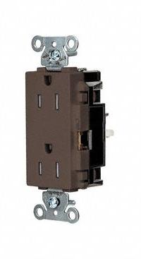 HUBBELL Receptacle: Decorator Duplex, 5-15, Brown, 125V AC, 15 A, 2 Pole / 3 Wire (MPN DR15STTR)