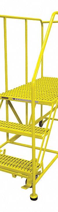 COTTERMAN Work Platform: 2.5 ft Platform Ht - Max, 24 in x 36 in, Steel, 800 lb Load Capacity (MPN 3WP2436RA3B4B8AC2P6). Key specifications — Folding: Not Foldable; Mobility: Rolling; Components Included: Rubber Foot Pads; Use Location: Indoor; Brand: COTTERMAN; Color: Yellow; Height Adjustability: Fixed Height; Includes Handrails: Handrails Included.