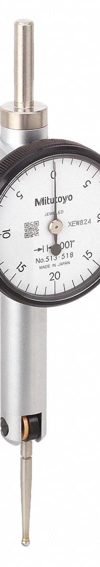 MITUTOYO Horizontal Dial Test Indicator: 0 in to 0.04 in, Horizontal, Inch, +/- 0.001 in (MPN 513-518-10T). Key specifications — attr1184166: Holding Rod; attr1200917: Horizontal Dial Test Indicator; attr1184127: 513-518-10T; attr1184167: MITUTOYO; attr1184108: +/- 0.001 in; attr1184144: Short Form Certificate of Inspection with NIST Traceability.