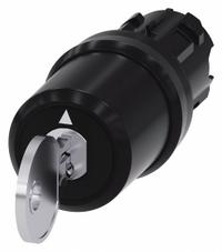 SIEMENS Keyed Selector Switch: 3 Position, 22 mm Panel Mounting Size, Series 3SU (MPN 3SU1000-5BL21-0AA0). Key specifications — Manufacturer Part Number: 3SU1000-5BL21-0AA0; Brand: SIEMENS; Switch Action: Maintained/Maintained/Maintained; Key Removal Position: Left.