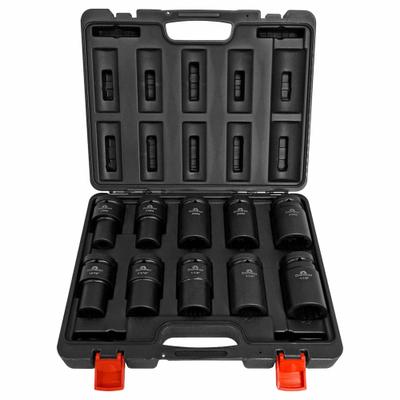 COUNTERACT Commercial Socket Set: 1 in Drive Size, 10 Pieces, (10) 12-Point/(10) 6-Point - SAE & Metric Spark Plug Socket Sets