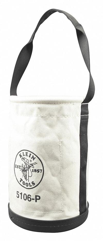KLEIN TOOLS Bucket Bag: 14 in H, Off-White, Canvas, 2 Pockets - Canvas Bucket Bags