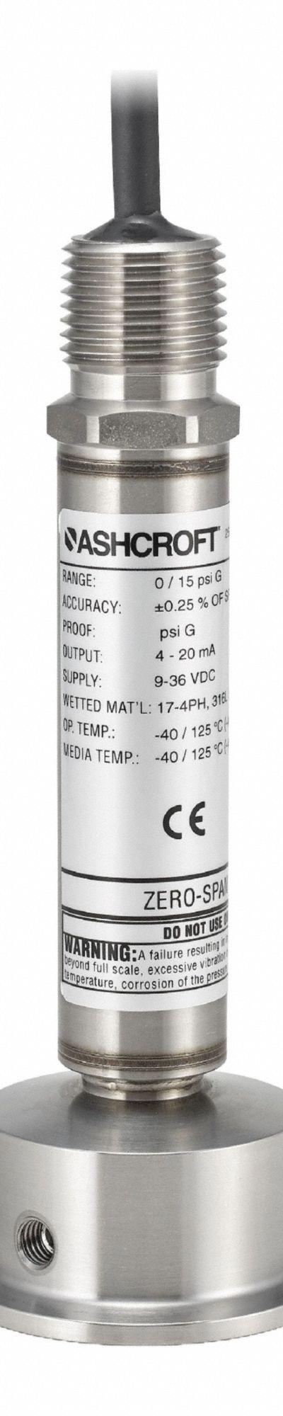 ASHCROFT Sanitary Pressure Transmitter: 1 1/2 in Triclamp - Sanitary Pressure Transmitters with Cable & Wire Leads
