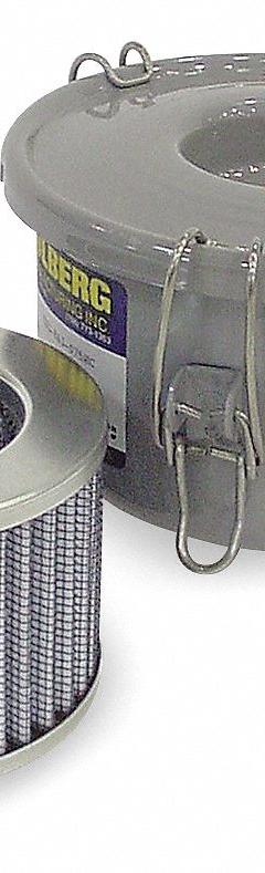 SOLBERG Vacuum Filter: 5 micron Rating, 99% Efficiency, 5 7/8 in Outside Dia, 4 3/8 in Overall Ht (MPN CSL-843-075HC). Key specifications — attr101190: CSL-843-075HC; attr101197: 6JD19; attr101198: VCE-25; attr101207: Carbon Steel; attr101193: SOLBERG.