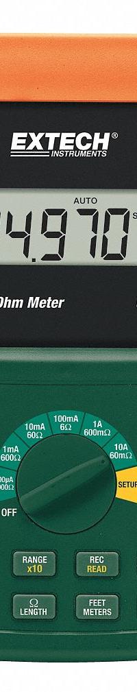 EXTECH Micro Ohmmeter: 60 microohm to 6 kiloohm, Digital, USB, Low Resist, No Certification Included (MPN UM200). Key specifications — Brand: EXTECH; IP Rating: Not Rated; CAT Safety Rating: Not Rated; Tester Type: Micro Ohmmeter.