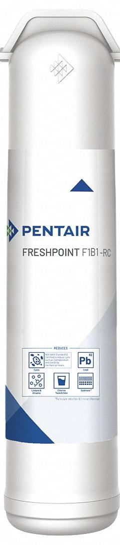 PENTAIR Quick-Connect Water Filter: 0.5 micron Micron Rating, 750 gal Service Life - Gallons, Carbon (MPN 655120-96). Key specifications — Filter Media: Carbon; Reduces: Sediment.
