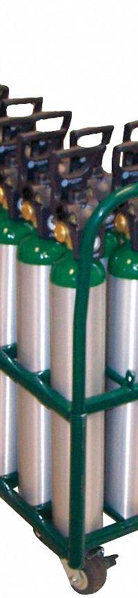 SAFTCART Medical Cylinder Cart: 2,400 lb, 50 Cylinder Capacity, 4 1/2 in Max. Tank Dia., Raised (MPN MDE-50V). Key specifications — Brand: SAFTCART; Caster/Wheel Configuration: (2) Rigid.