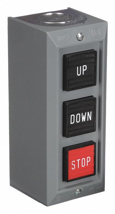 SQUARE D Control Station: (3) Push Buttons, 0 Pilot Lights, 2NO/3NC, Up/Down/Stop - Push-Button Control Stations