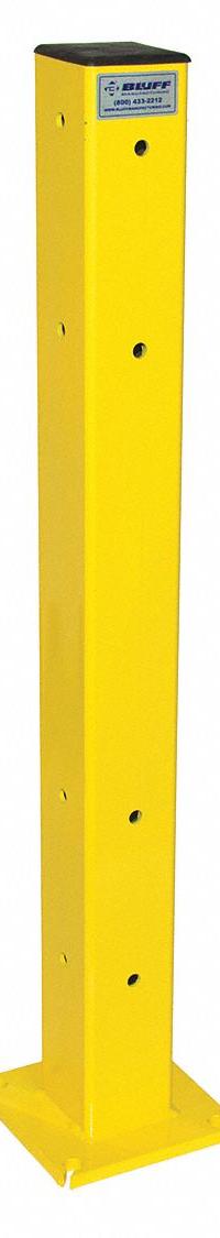 BLUFF Corner Post: Corner, 42 in Overall Ht, Steel, Powder Coated, 4 in Post Dp, 4 Mounting Holes (MPN TGP42-C-YEL). Key specifications — Includes Mounting Hardware: Mounting Hardware Included; Material: Steel; Number of Rail Levels: 2; Product Type: Guardrail Post; Finish: Powder Coated; Includes: (4) Bolt Assembly Fasteners.