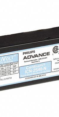 ADVANCE Fluorescent Ballast: 120 to 277V AC, 2 Lamps Supported, 30 W_34 W_40 W Bulb Watt (MPN ICN-2S40-N). Key specifications — Lamp Types Supported: (2) F30T12; Brand: ADVANCE; Number of Lamps Supported: 2.