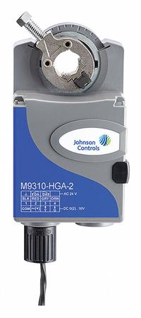 Actuator: Dampers, Floating Point/On/Off/Proportional, Non-Spring Return, 89 in-lb, 24V AC/DC, IP54 (MPN M9310-HGA-2). Key specifications — Manufacturer Part Number: M9310-HGA-2; Shaft Rotation: CW/CCW; Stroke Degree: 35 to 95°; Power Rating: 1.3W; Input Voltage: 24V AC/DC; Brand: JOHNSON CONTROLS; For Use With Building Automation Systems: Building Automation System Compatible; Output Signal: 0 to 10V DC.