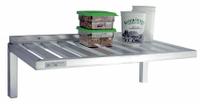 NEW AGE INDUSTRIAL T-Bar Wall Shelf: 60 in x 20 in x 13 in, 60 in x 20 in, 500 lb Load Capacity (MPN 1123). Key specifications — Material: Aluminum; Standards: NSF; Finish: Unfinished; Includes: (4) Assorted Heavy Duty Hooks For Combination Rail; Brand: NEW AGE INDUSTRIAL.