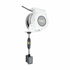HUBBELL WIRING DEVICE-KELLEMS Extension Cord Reel: Ratchet Lock, 25 ft Cord Lg, 12 AWG, SJO, 5-20P (MPN HBLM45123GF220M1). Key specifications — Retractable Cord Ending NEMA Configuration: 5-20R; Feeder Cord Ending NEMA Configuration: 5-20P; Brand: HUBBELL WIRING DEVICE-KELLEMS.