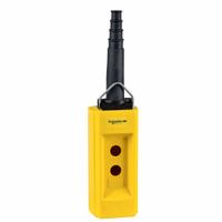 SCHNEIDER ELECTRIC Pendant Enclosure: 2 Holes, 22 mm Operator Size, Rubber Sleeve Cable Entry Type (MPN XACB02). Key specifications — Cable Entry Type: Rubber Sleeve; Enclosure Material: Plastic; Brand: SCHNEIDER; Number of Columns: 1.