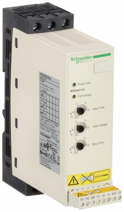 SCHNEIDER Soft Start: 200-240V AC, 32 A Output Current, With Bypass, IP20/NEMA 1 - Schneider Altistart ATS 01