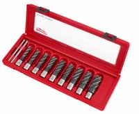MILWAUKEE Annular Cutter Set: 2 in Max Cutting Dp, Pilot Pin Included, Black Oxide, High Speed Steel (MPN 49-22-8410). Key specifications — attr253884: Yes; attr253885: Black Oxide; attr253886: High Speed Steel; attr253887: Weldon Flat; attr253888: Fractional Inch; attr253891: 9/16 in; attr277149: MILWAUKEE.