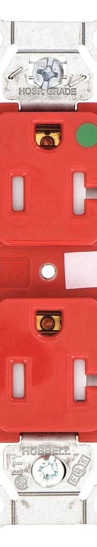 HUBBELL Receptacle: Hospital Grade Fed. Spec., Duplex, 5-20R, Red, 125V AC, 20 A, 2 Pole / 3 Wire (MPN 8300REDTRA)