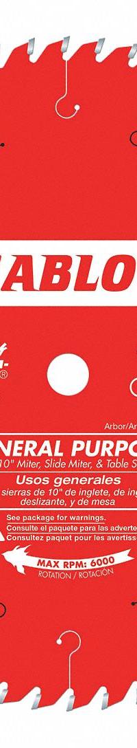 DIABLO Circular Saw Blade: 10 in Blade Dia., 40 Teeth, 0.1 in Cut Wd, 5/8 in Arbor Size, Combo (MPN D1040X). Key specifications — attr1116119: DIABLO; attr1145631: Wood.