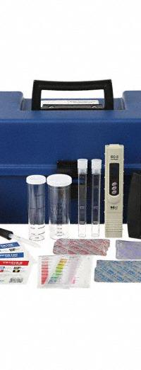 AQUAPHOENIX Water Quality Test Kit: Alkalinity/Chlorine/Hardness/Iron/Nitrate-Nitrogen/pH/Sulfide (MPN WCTK300). Key specifications — Includes: Reagents and Equipment; Range: 1 drop = 10 ppm Alkalinity1 drop =1 gpg as CaCO3 Hardness1 drop = 0.5 ppm CaCO3 Hardness0.5 to 10.0 ppm Iron5.0 to 10.0 pH0.2 to 3.0 ppm Chlorine total & combined0.2 to 20.0 Sulfide0 to 15 ppm Nitrate Nitrogen; Test Parameters: Sulfide.