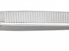 EXCELTA Tweezers: Stainless Steel, Point, Bent Tip (MPN 24-SA-SE). Key specifications — attr1002355: Stainless Steel; attr1002345: EXCELTA; attr1002348: Stainless Steel; attr1002358: Serrated; attr1002361: 24; attr1024781: Standard.