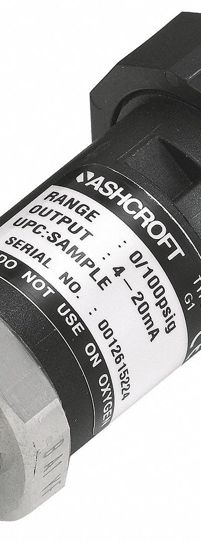 ASHCROFT Pressure Transmitter: 0 psi to 3,000 psi - Pressure Transmitters with 4-Pin M12 Connector