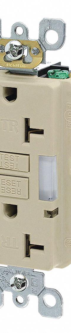 LEVITON GFI Receptacle: Hospital Grade Fed. Spec., Decorator Duplex, 5-20R, Ivory, GFCI, 125V AC (MPN GFNL2-HGI)
