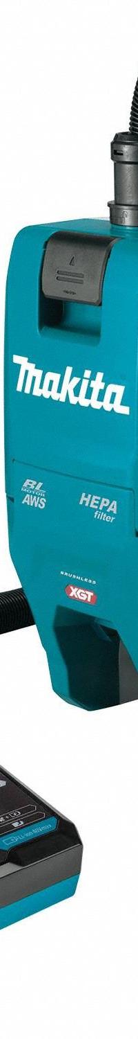 MAKITA Cordless Backpack Dust Extractor: HEPA, Dry, 0.5 gal Tank, 67 cfm, Plastic, 1 in Hose Dia (MPN GCV06T1). Key specifications — attr118071: No; attr118082: Plastic; attr118063: (1) Bare Tool; attr118066: HEPA; attr118075: Dry; attr118056: 5 Ah.