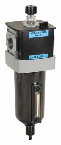 WILKERSON Compressed Air Lubricator: Micro Mist, 3/8 in NPT, 110 cfm, 250 psi Max Op Pressure, Knob (MPN L28-03-KL00B). Key specifications — attr111774: Aluminum; attr111402: L28; attr111761: WILKERSON.