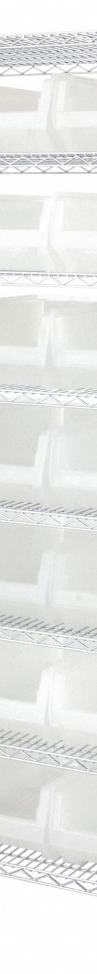 QUANTUM STORAGE SYSTEMS Shelving Unit: 36 in x 24 in x 74 in, 1 Sided, 21 Bins, Shelf Bin, Clear (MPN WR8-952CL). Key specifications — Includes Bins: Yes; Frame Color: Chrome; Bin HxWxD: 12 x 22-1/2 x 23-7/8 in; Frame Material: Carbon Steel; Bin Color: Clear; Bin Style: Shelf; Brand: QUANTUM STORAGE SYSTEMS.
